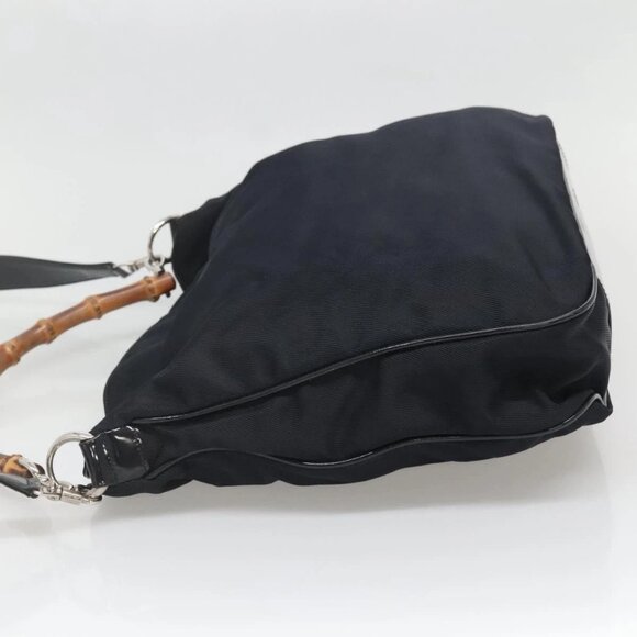 GUCCI Bamboo Hand Bag Nylon 2way Black Silver 001 1705 1577 Auth ti3394 - Picture 4 of 16